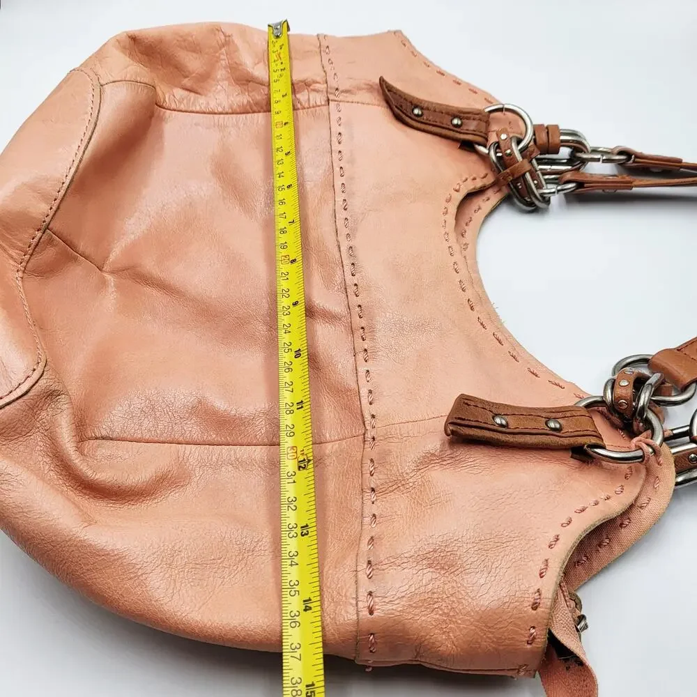 The Sak Pink Coral Salmon Leather Slouch Silhouette Hobo Handbag Stitched Detail